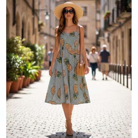 Royal Monk Sun Dress – Pineapple Print, Size M - Picture 1 of 6